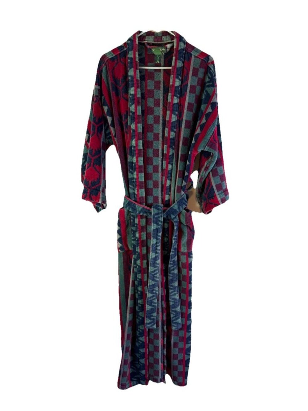 Vintage 90s Streetwear Rainbow Navajo Terry Cloth Towel Bath Robe